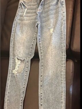 Fashion Nova Light Blue Distressed Cropped Jeans